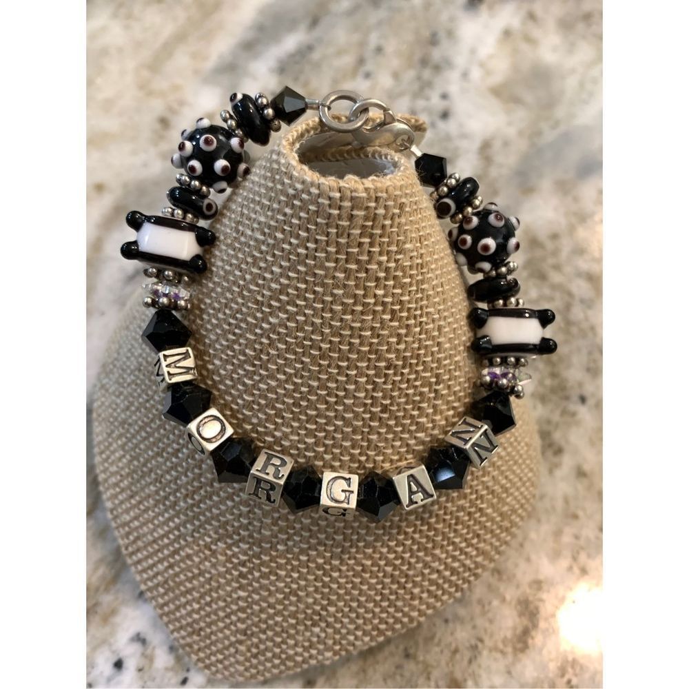 Black Lampright Beads Name Bracelet #Morgan